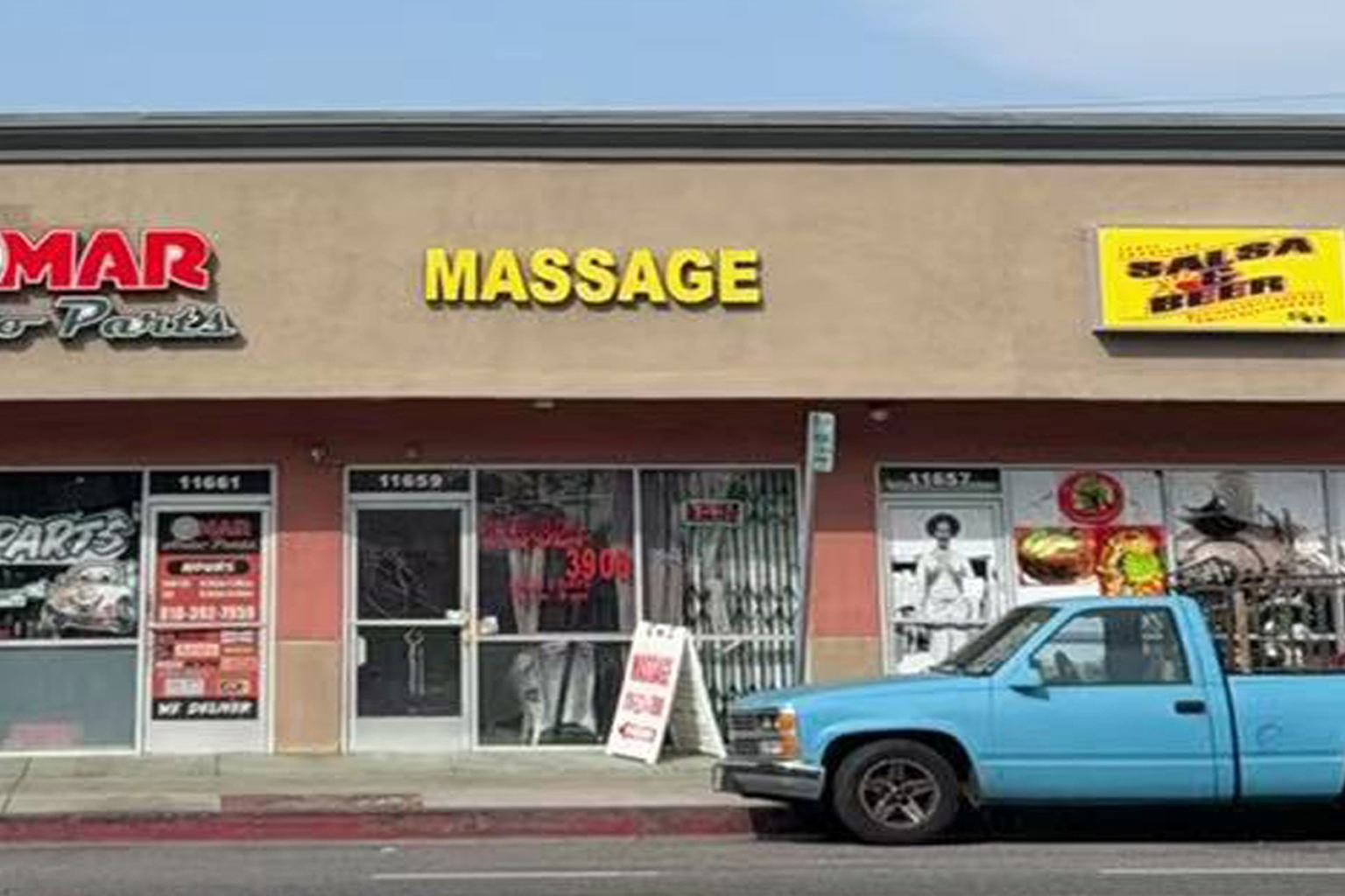 Storefront of Cozy Massage Spa in North Hollywood CA — the MASSAGE sign at 11659 Sherman Way